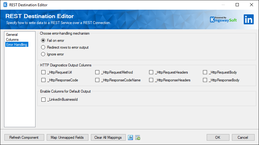 SSIS REST LinkedIn Business Destination - Error Handling